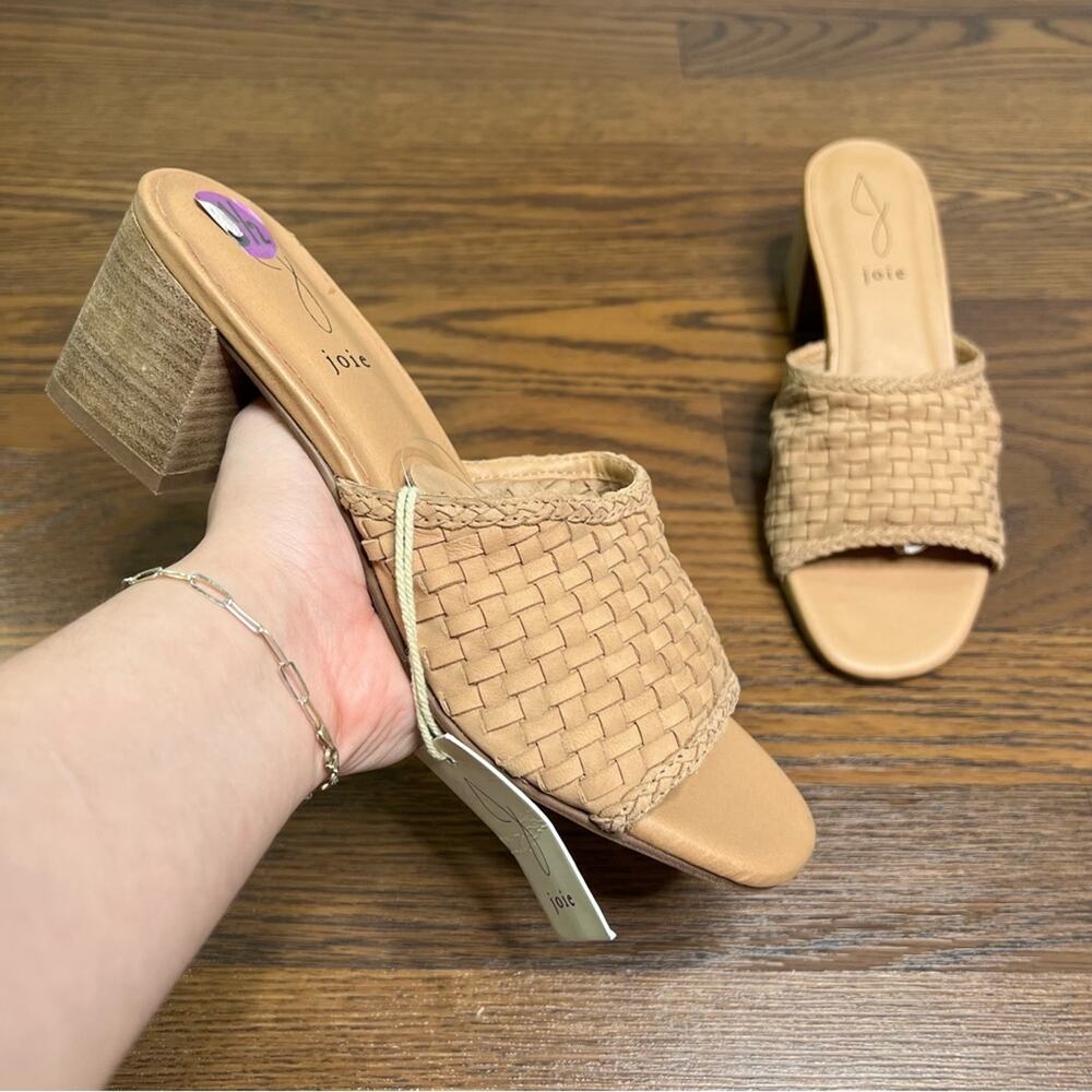Joie woven tan block heel sandals made of genuine leather size 8.5